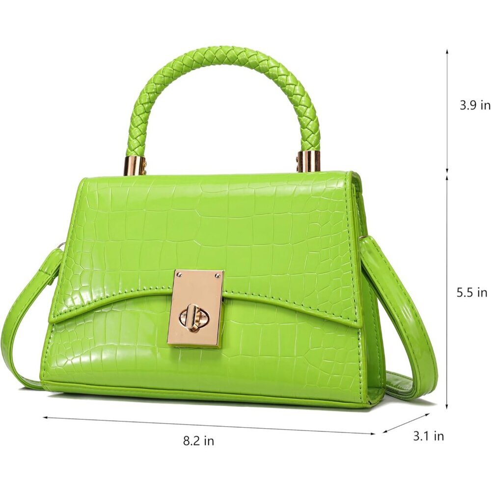 Eco-Friendly Small Crossbody Satchel - Classic Crocodile Design in Green - Picture 4 of 6